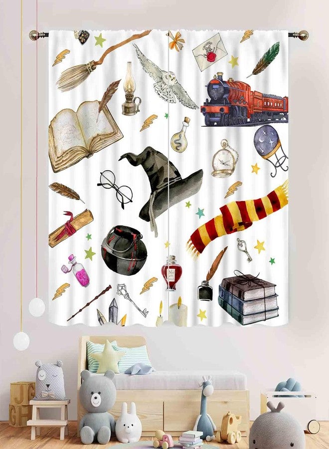 TKUYO Magical Wizard Curtains, Magic Witch Mysterious Gothic Spooky Horror Book Hat Owl Kids Boys Girls Window Drapery Treatments for Bedroom Living Room Kitchen Bathroom, 42"x45" Inch - Image 3